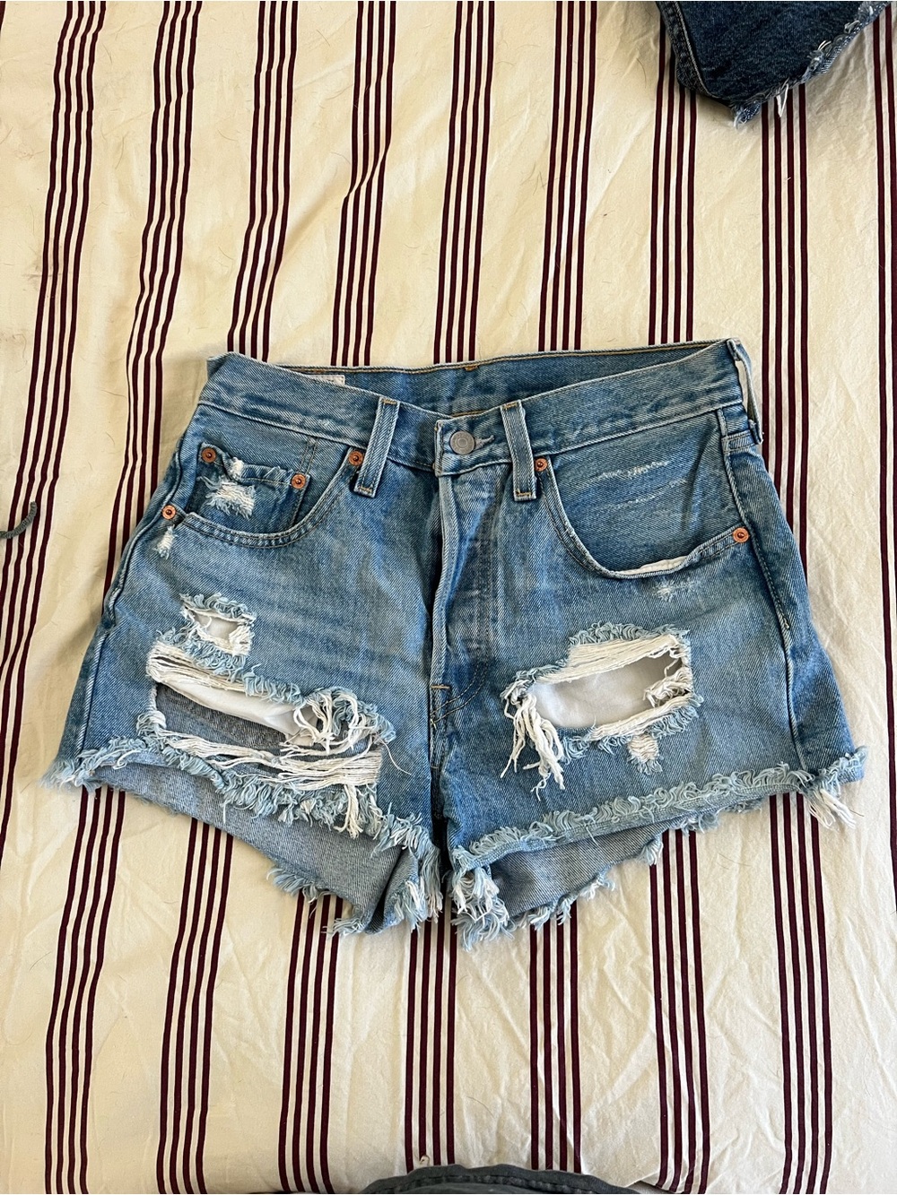 Levi's® 501® Original High-Rise Destructed Frayed Hem Denim Shorts